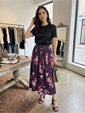 Gucci Purple Floral Pleated Midi Skirt with Pink Accents